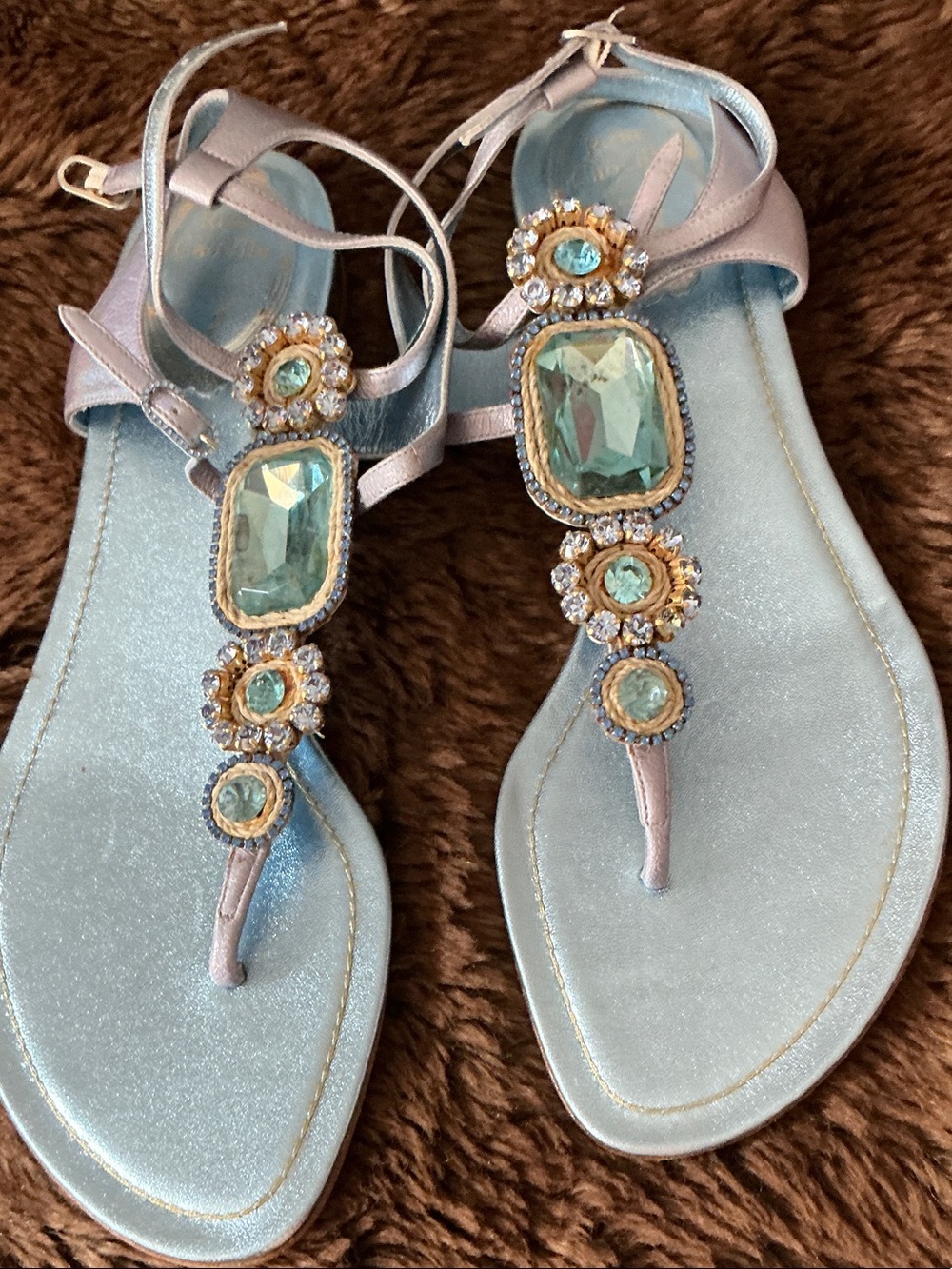 NEW PALE BLUE LEATHER JEWELED RENE CAOVILLA 9.5 EU 40 STUNNING